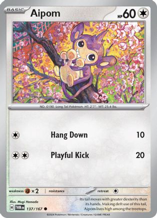 Image of Aipom 137/167  - Reverse Holofoil SV06 Twilight Masquerade - Common